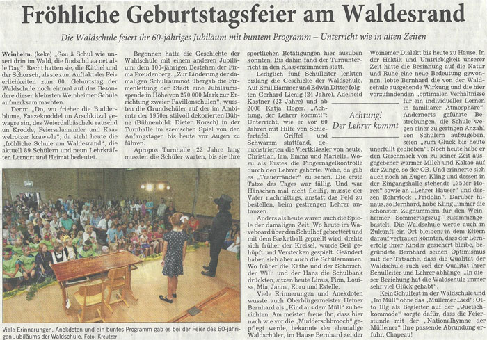 60 Jahre Waldschule - Rhein-Neckar-Zeitung 19. Juli 2012