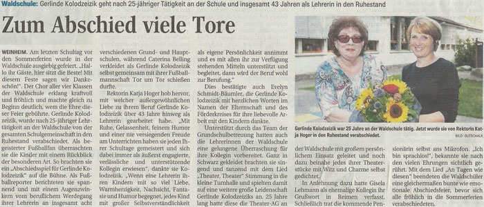 Abschied Frau Kolodzeizik - Weinheimer Nachrichten 27. Juli 2012